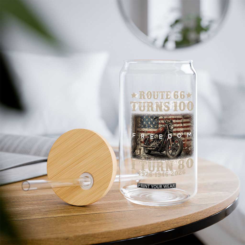 Route Highway 66 Turns 100 I Turn 80 Glass Can Vintage 1946 American Freedom Motorcycle Lover 80th Birthday Gift