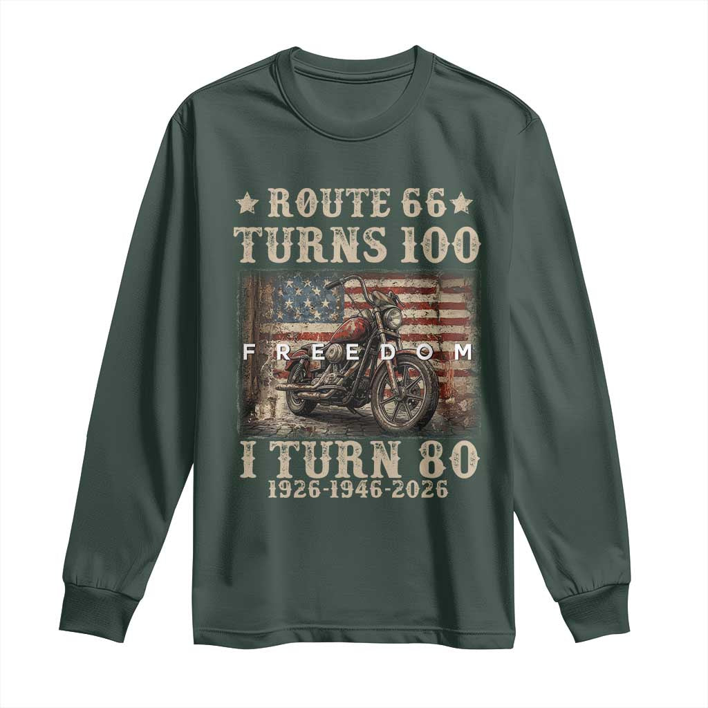 Route Highway 66 Turns 100 I Turn 80 Long Sleeve Shirt Vintage 1946 American Freedom Motorcycle Lover 80th Birthday Gift