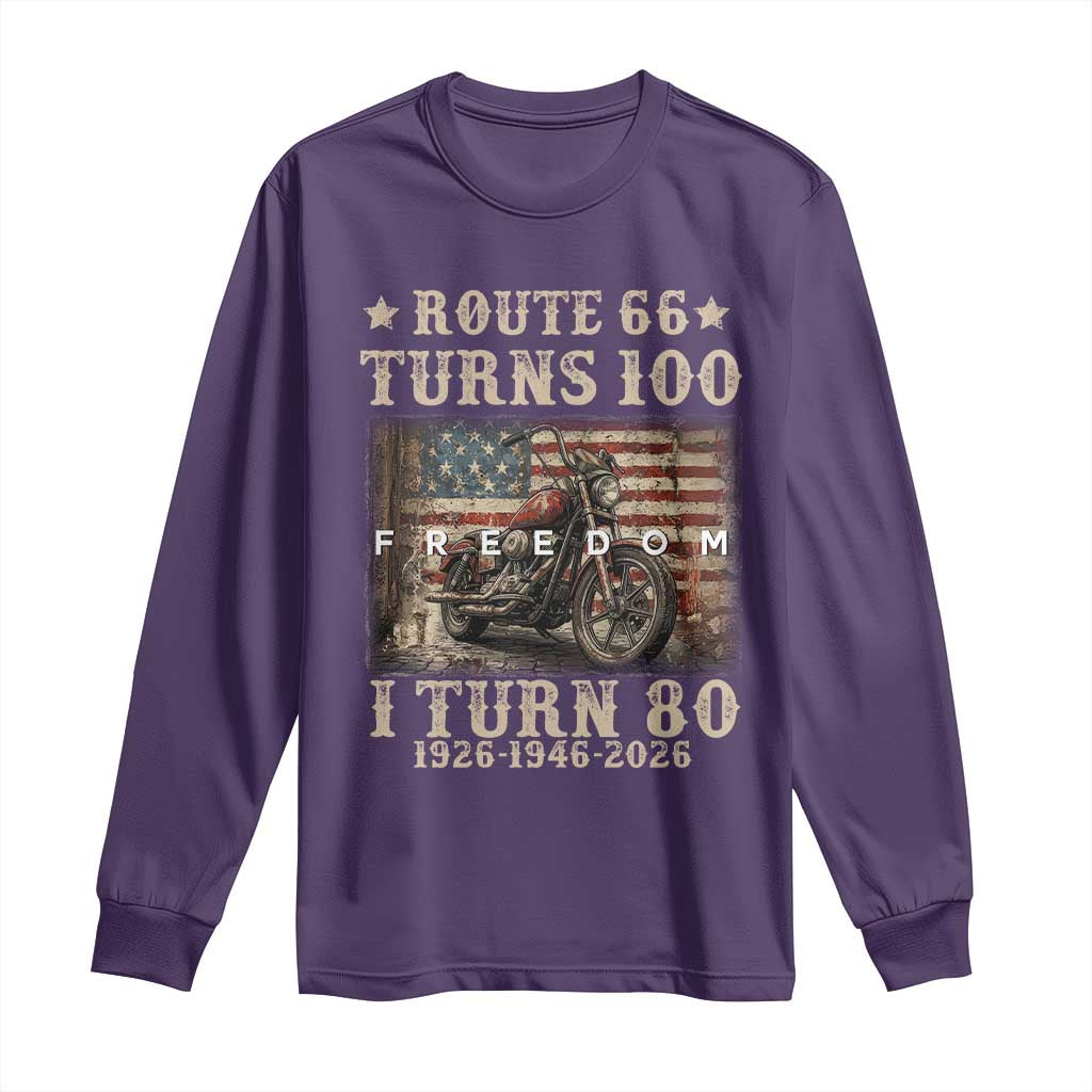 Route Highway 66 Turns 100 I Turn 80 Long Sleeve Shirt Vintage 1946 American Freedom Motorcycle Lover 80th Birthday Gift