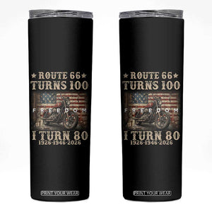 Route Highway 66 Turns 100 I Turn 80 Skinny Tumbler Vintage 1946 American Freedom Motorcycle Lover 80th Birthday Gift