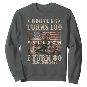 Route Highway 66 Turns 100 I Turn 80 Sweatshirt Vintage 1946 American Freedom Motorcycle Lover 80th Birthday Gift