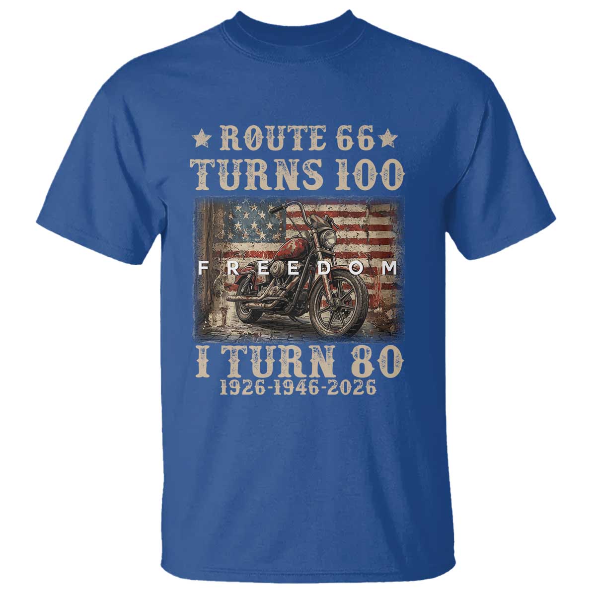 Route Highway 66 Turns 100 I Turn 80 T Shirt Vintage 1946 American Freedom Motorcycle Lover 80th Birthday Gift