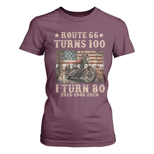 Route Highway 66 Turns 100 I Turn 80 T Shirt For Women Vintage 1946 American Freedom Motorcycle Lover 80th Birthday Gift