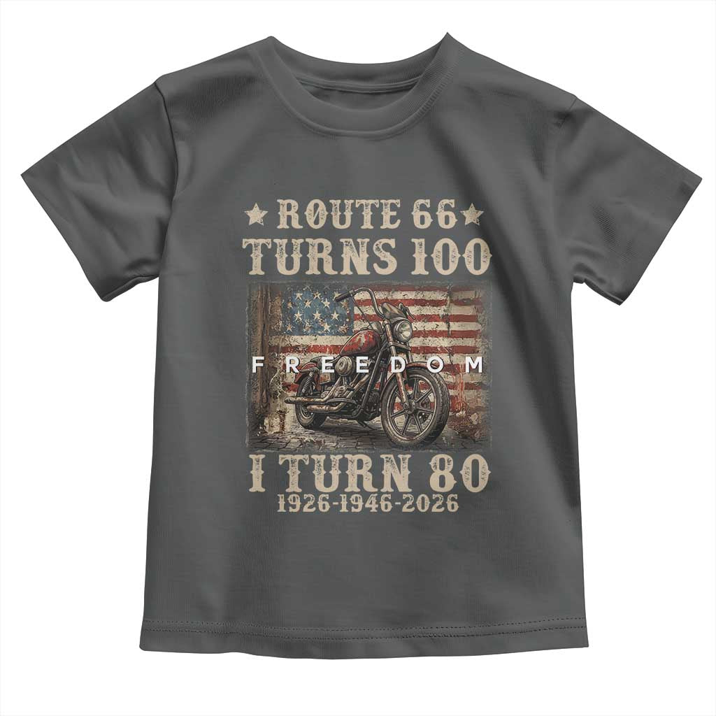 Route Highway 66 Turns 100 I Turn 80 Toddler T Shirt Vintage 1946 American Freedom Motorcycle Lover 80th Birthday Gift
