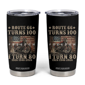 Route Highway 66 Turns 100 I Turn 80 Tumbler Cup Vintage 1946 American Freedom Motorcycle Lover 80th Birthday Gift