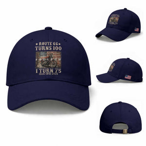 Route Highway 66 Turns 100 I Turn 75 Baseball Cap Vintage 1951 American Freedom Motorcycle Lover 75th Birthday Gift