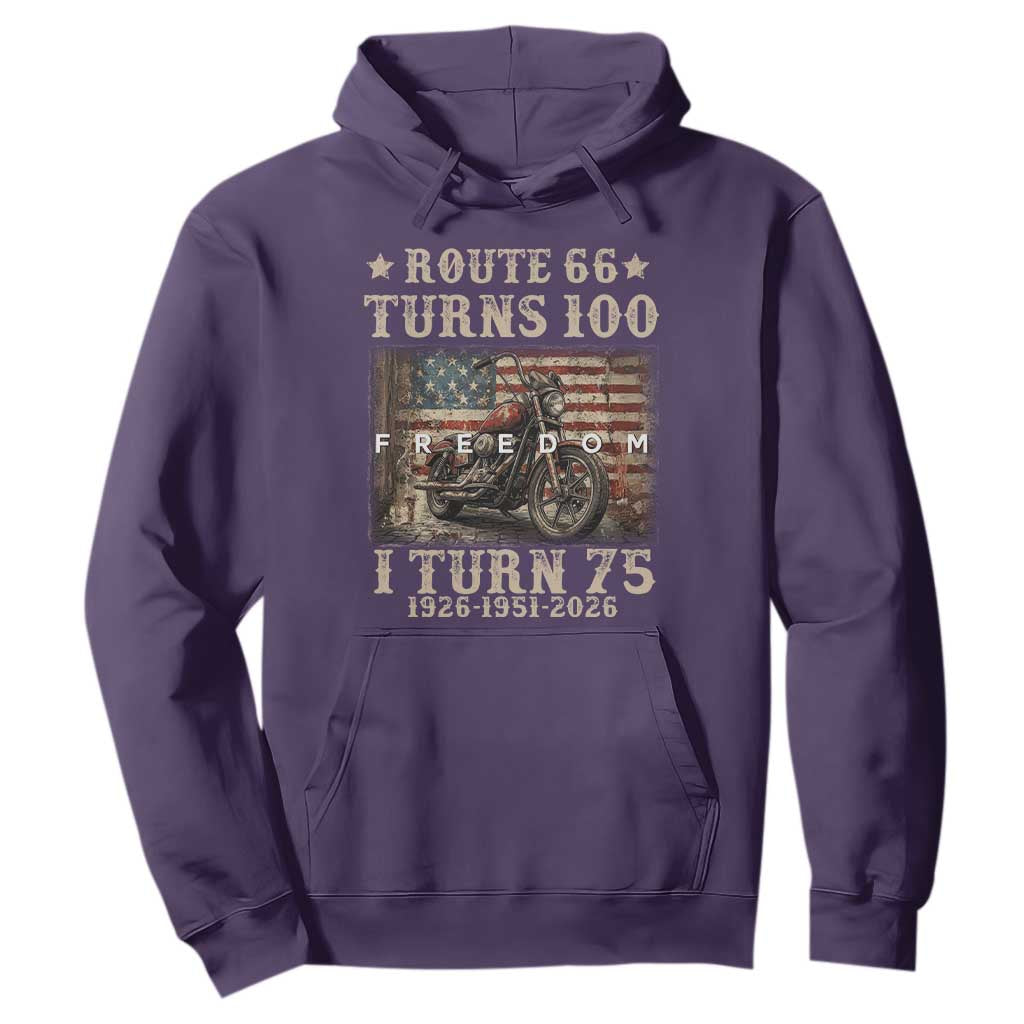 Route Highway 66 Turns 100 I Turn 75 Hoodie Vintage 1951 American Freedom Motorcycle Lover 75th Birthday Gift