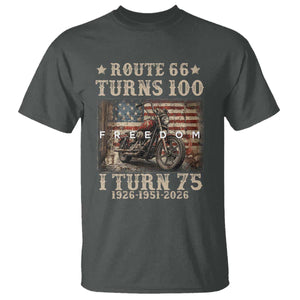Route Highway 66 Turns 100 I Turn 75 T Shirt Vintage 1951 American Freedom Motorcycle Lover 75th Birthday Gift