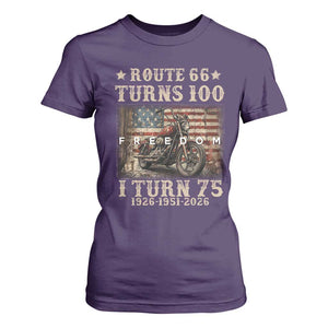 Route Highway 66 Turns 100 I Turn 75 T Shirt For Women Vintage 1951 American Freedom Motorcycle Lover 75th Birthday Gift