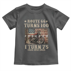 Route Highway 66 Turns 100 I Turn 75 Toddler T Shirt Vintage 1951 American Freedom Motorcycle Lover 75th Birthday Gift