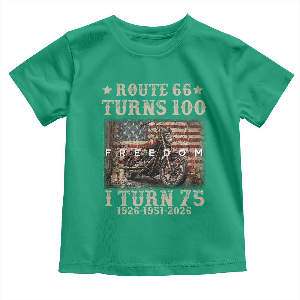 Route Highway 66 Turns 100 I Turn 75 Toddler T Shirt Vintage 1951 American Freedom Motorcycle Lover 75th Birthday Gift