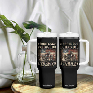 Route Highway 66 Turns 100 I Turn 75 Tumbler With Handle Vintage 1951 American Freedom Motorcycle Lover 75th Birthday Gift