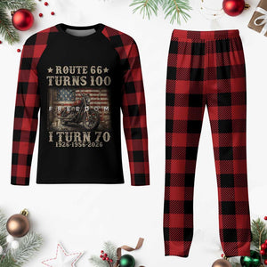 Route Highway 66 Turns 100 I Turn 70 Plaid Pajama Set Vintage 1956 American Freedom Motorcycle Lover 70th Birthday Gift