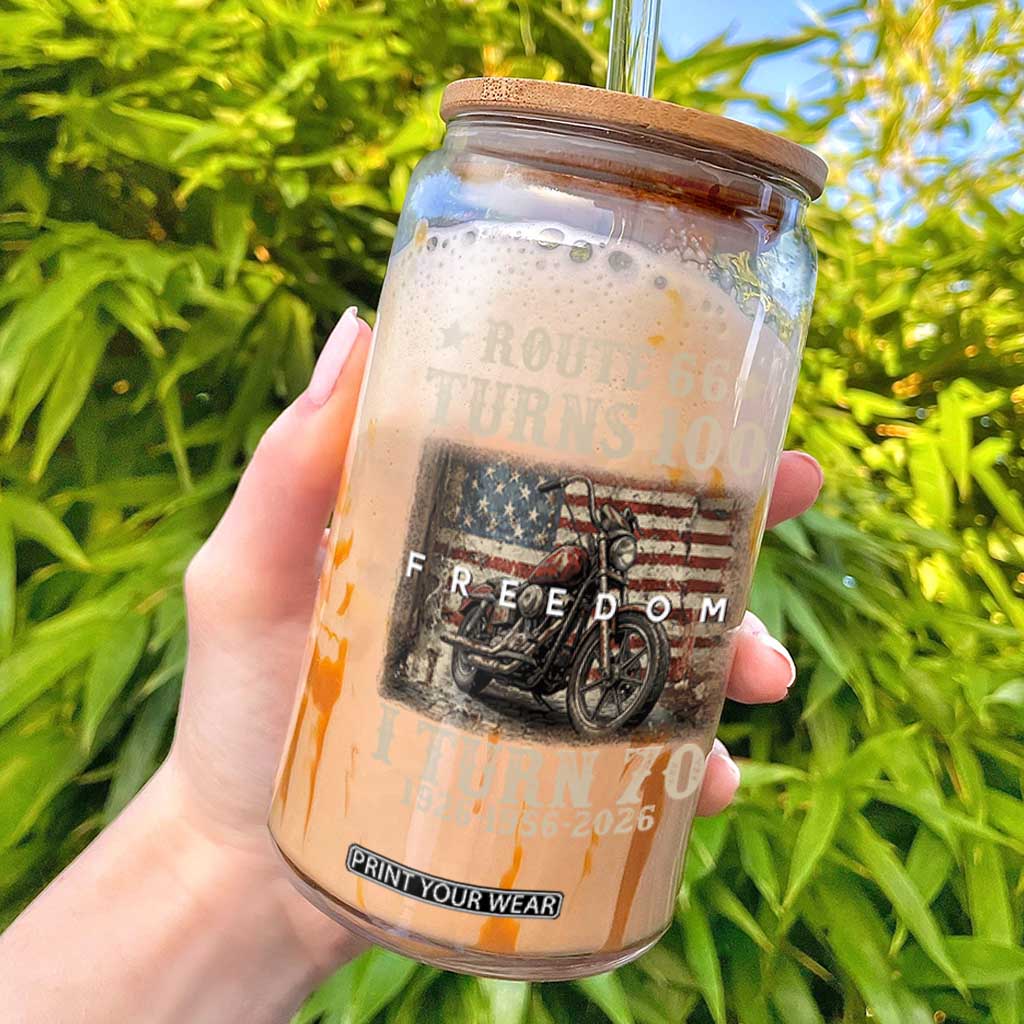 Route Highway 66 Turns 100 I Turn 70 Glass Can Vintage 1956 American Freedom Motorcycle Lover 70th Birthday Gift
