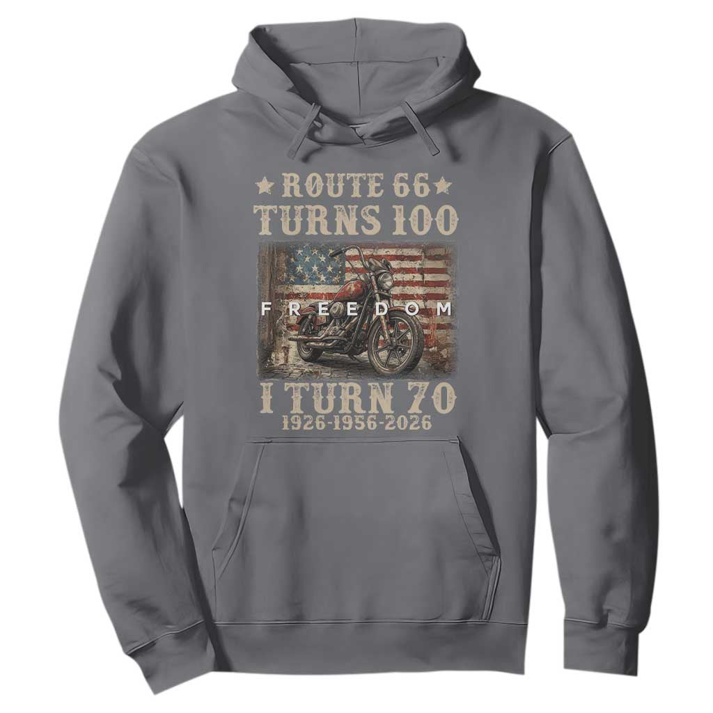 Route Highway 66 Turns 100 I Turn 70 Hoodie Vintage 1956 American Freedom Motorcycle Lover 70th Birthday Gift