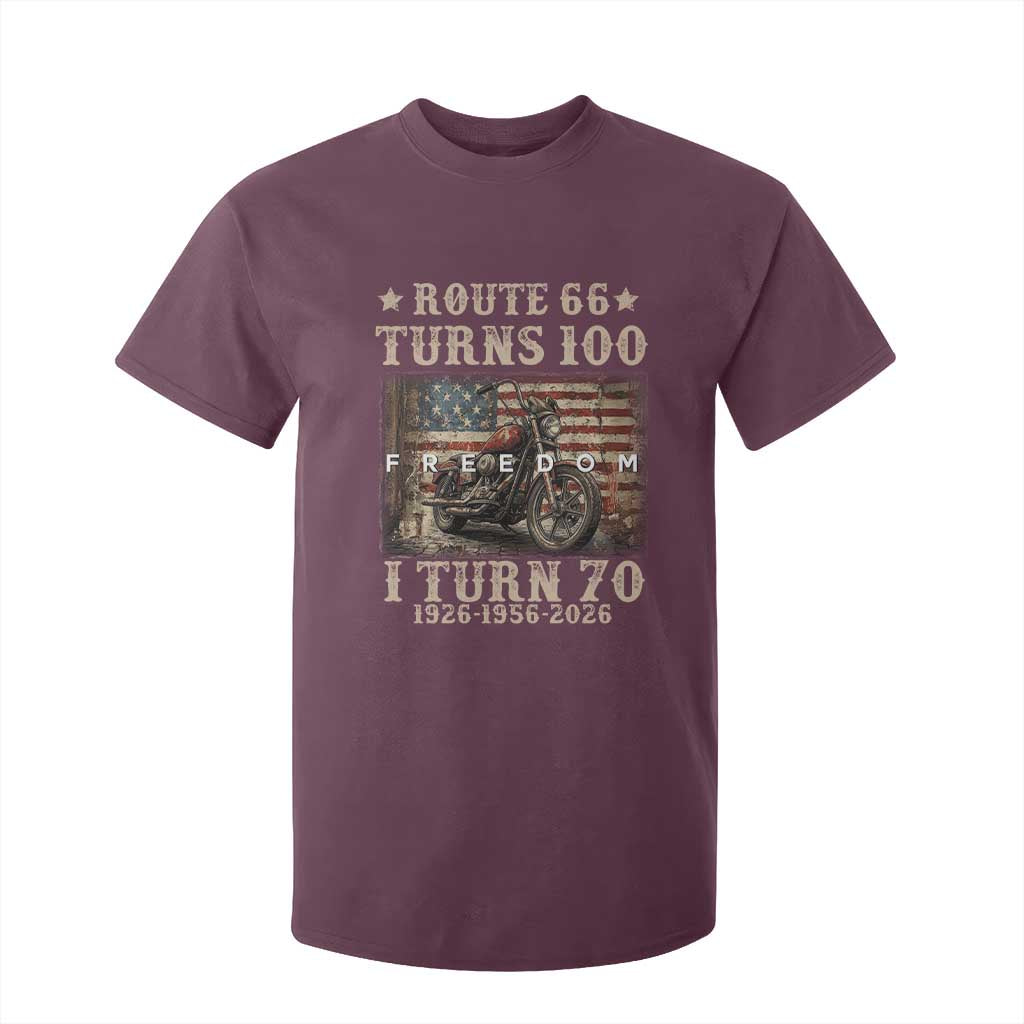 Route Highway 66 Turns 100 I Turn 70 T Shirt For Kid Vintage 1956 American Freedom Motorcycle Lover 70th Birthday Gift