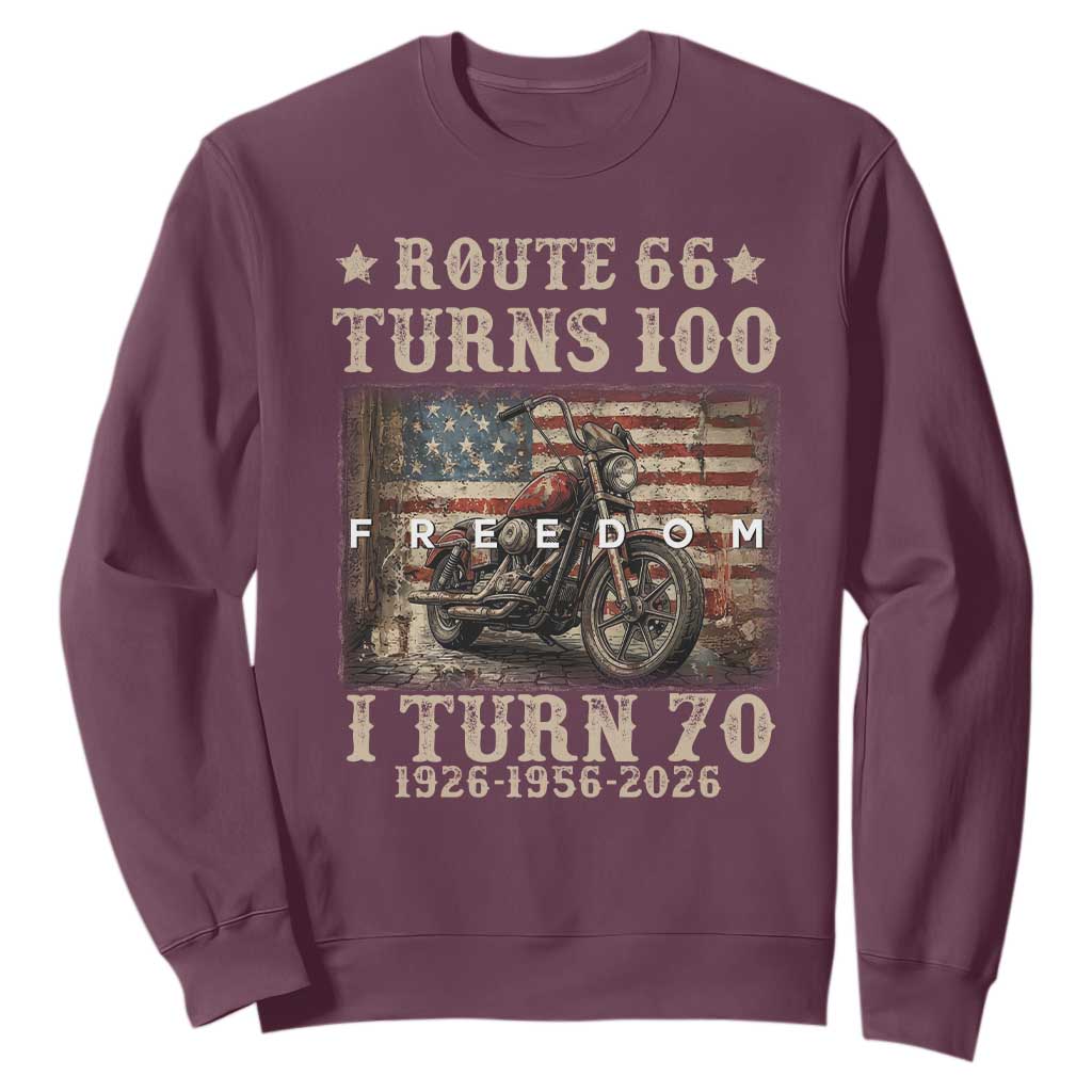 Route Highway 66 Turns 100 I Turn 70 Sweatshirt Vintage 1956 American Freedom Motorcycle Lover 70th Birthday Gift