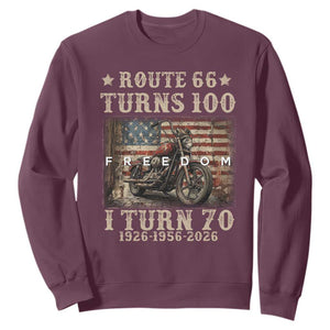 Route Highway 66 Turns 100 I Turn 70 Sweatshirt Vintage 1956 American Freedom Motorcycle Lover 70th Birthday Gift