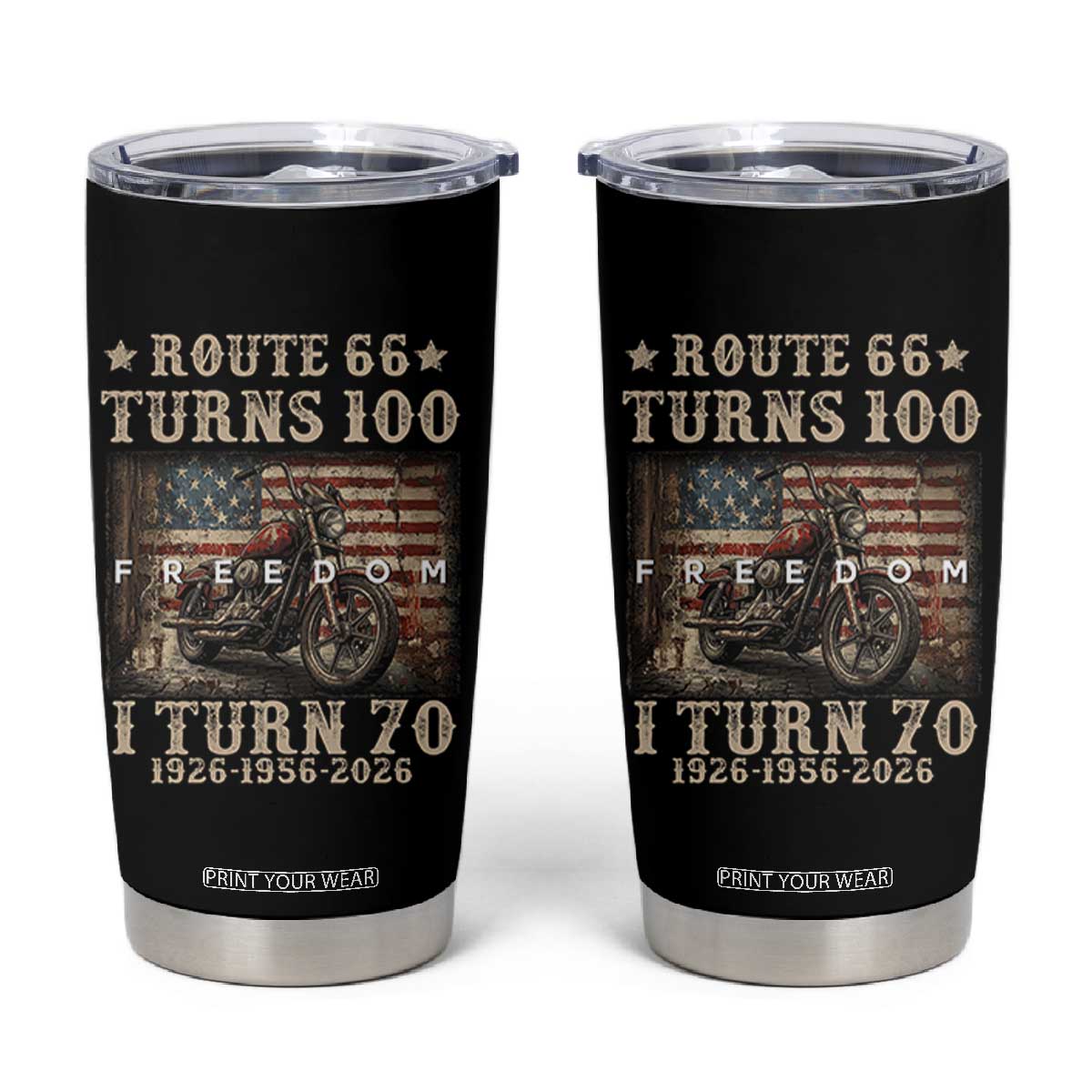 Route Highway 66 Turns 100 I Turn 70 Tumbler Cup Vintage 1956 American Freedom Motorcycle Lover 70th Birthday Gift
