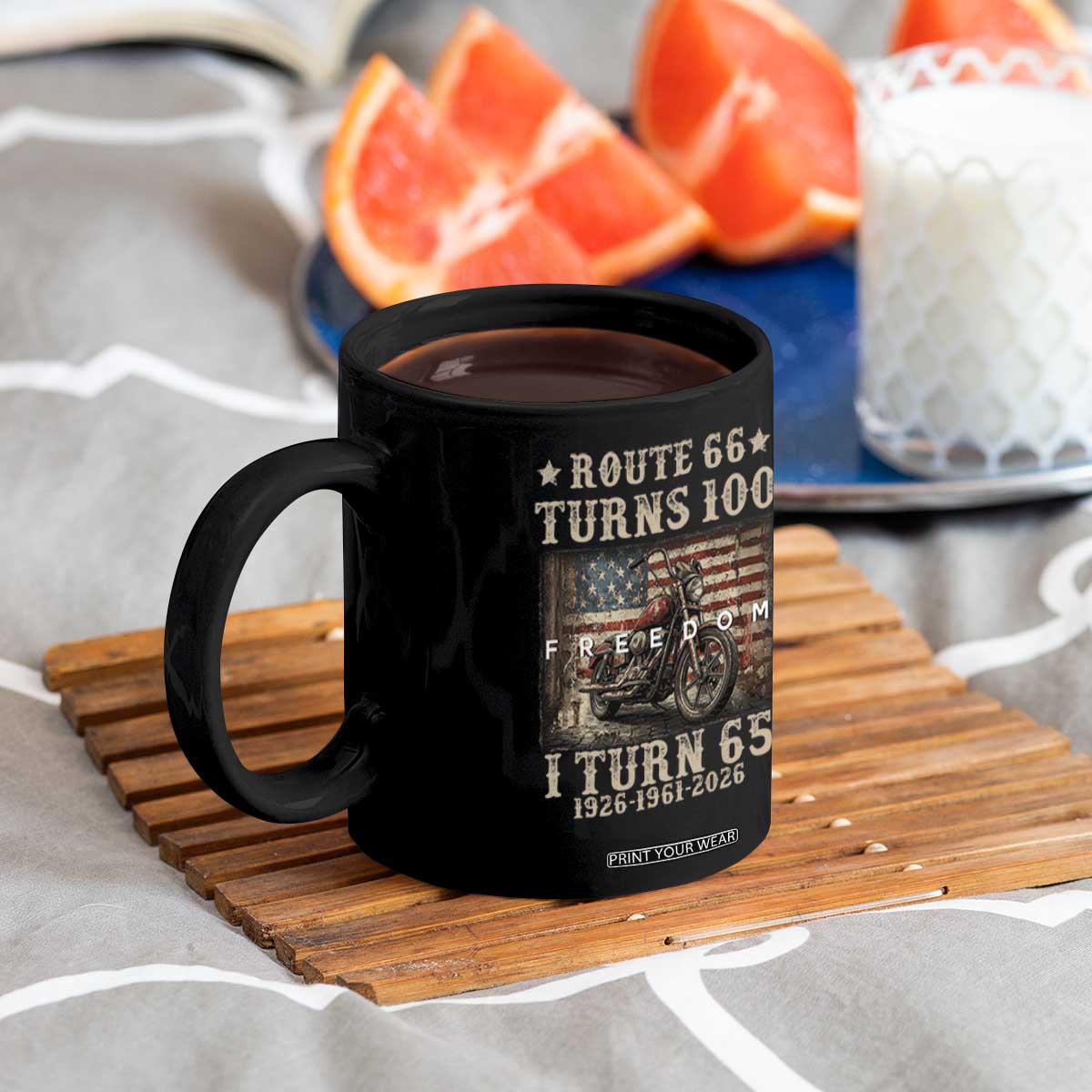 Route Highway 66 Turns 100 I Turn 65 Coffee Mug Vintage 1961 American Freedom Motorcycle Lover 65th Birthday Gift