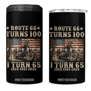 Route Highway 66 Turns 100 I Turn 65 4 in 1 Can Cooler Tumbler Vintage 1961 American Freedom Motorcycle Lover 65th Birthday Gift