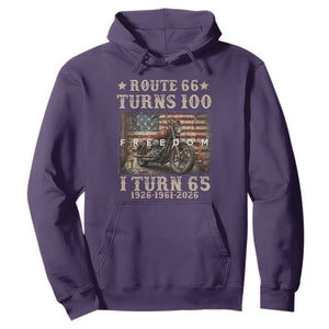 Route Highway 66 Turns 100 I Turn 65 Hoodie Vintage 1961 American Freedom Motorcycle Lover 65th Birthday Gift