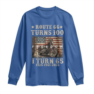 Route Highway 66 Turns 100 I Turn 65 Long Sleeve Shirt Vintage 1961 American Freedom Motorcycle Lover 65th Birthday Gift
