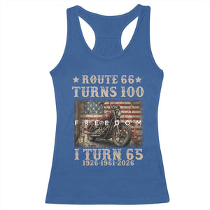Route Highway 66 Turns 100 I Turn 65 Racerback Tank Top Vintage 1961 American Freedom Motorcycle Lover 65th Birthday Gift