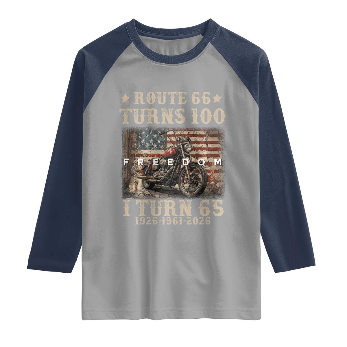Route Highway 66 Turns 100 I Turn 65 Raglan Shirt Vintage 1961 American Freedom Motorcycle Lover 65th Birthday Gift