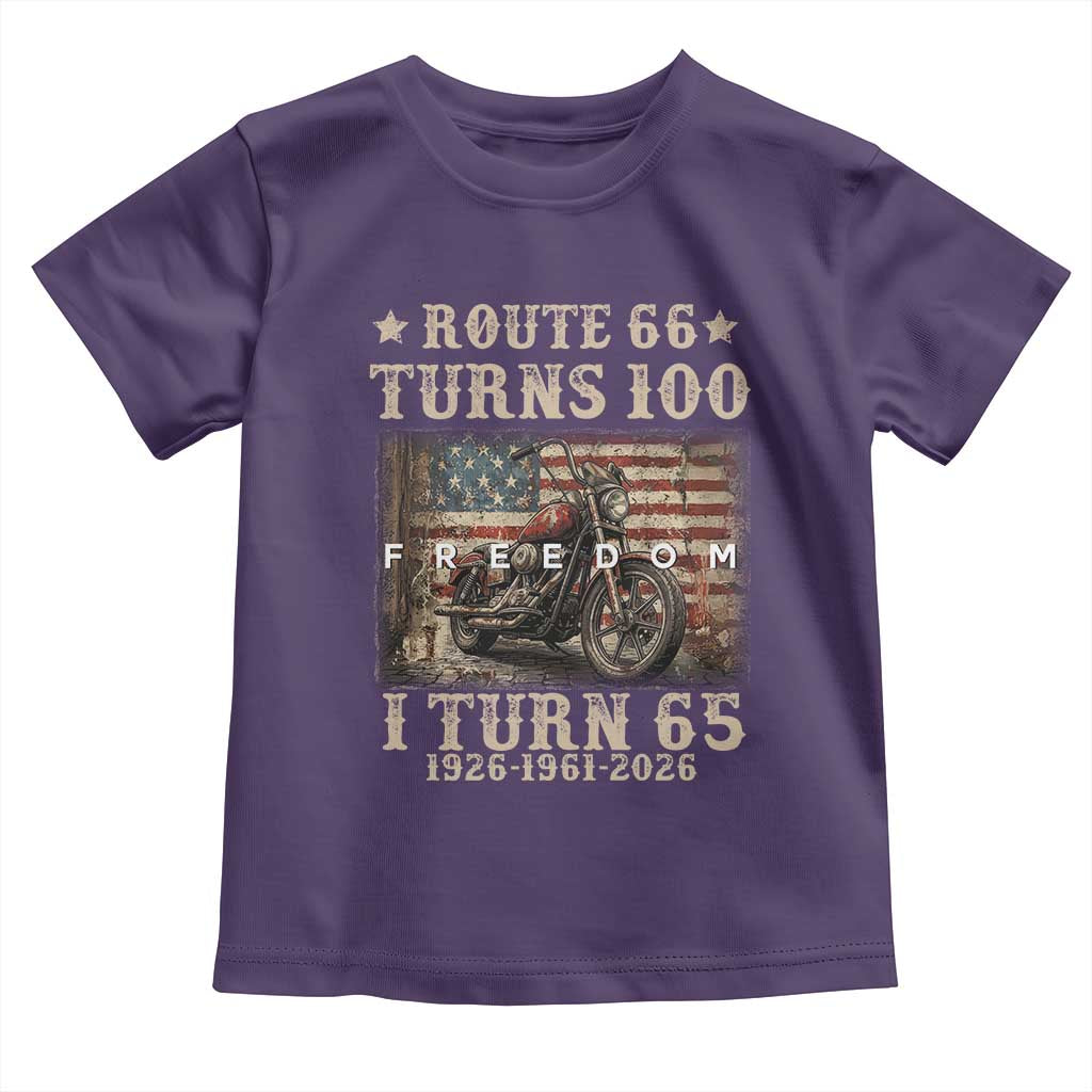 Route Highway 66 Turns 100 I Turn 65 Toddler T Shirt Vintage 1961 American Freedom Motorcycle Lover 65th Birthday Gift