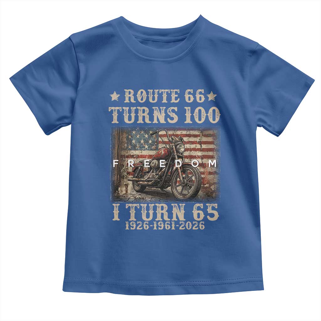 Route Highway 66 Turns 100 I Turn 65 Toddler T Shirt Vintage 1961 American Freedom Motorcycle Lover 65th Birthday Gift