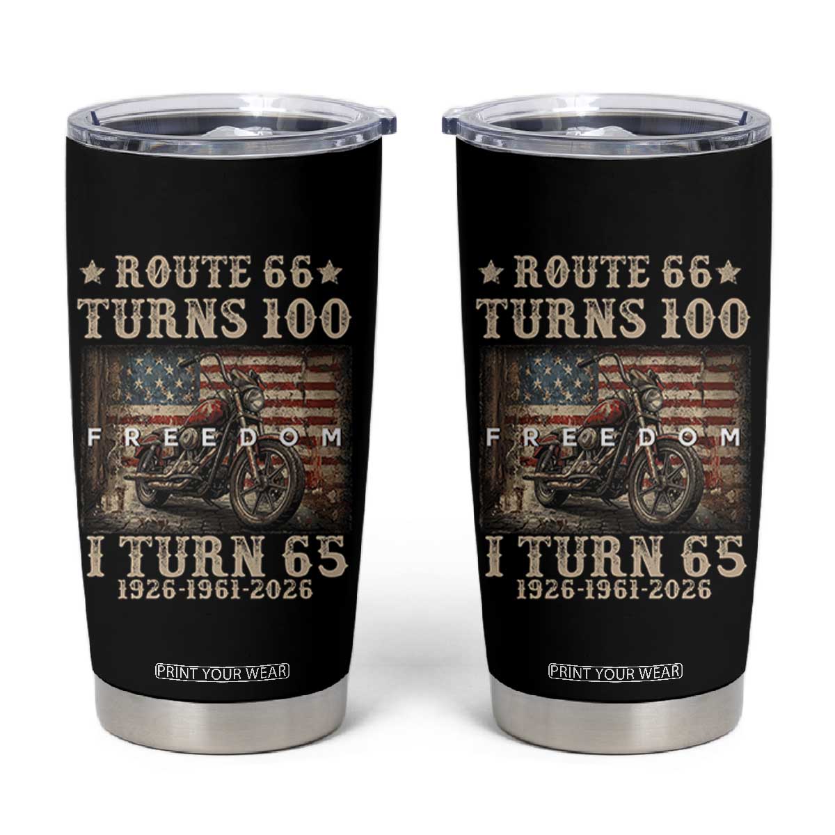 Route Highway 66 Turns 100 I Turn 65 Tumbler Cup Vintage 1961 American Freedom Motorcycle Lover 65th Birthday Gift