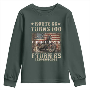 Route Highway 66 Turns 100 I Turn 65 Youth Sweatshirt Vintage 1961 American Freedom Motorcycle Lover 65th Birthday Gift