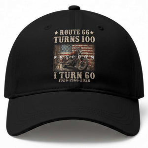 Route Highway 66 Turns 100 I Turn 60 Baseball Cap Vintage 1966 American Freedom Motorcycle Lover 60th Birthday Gift