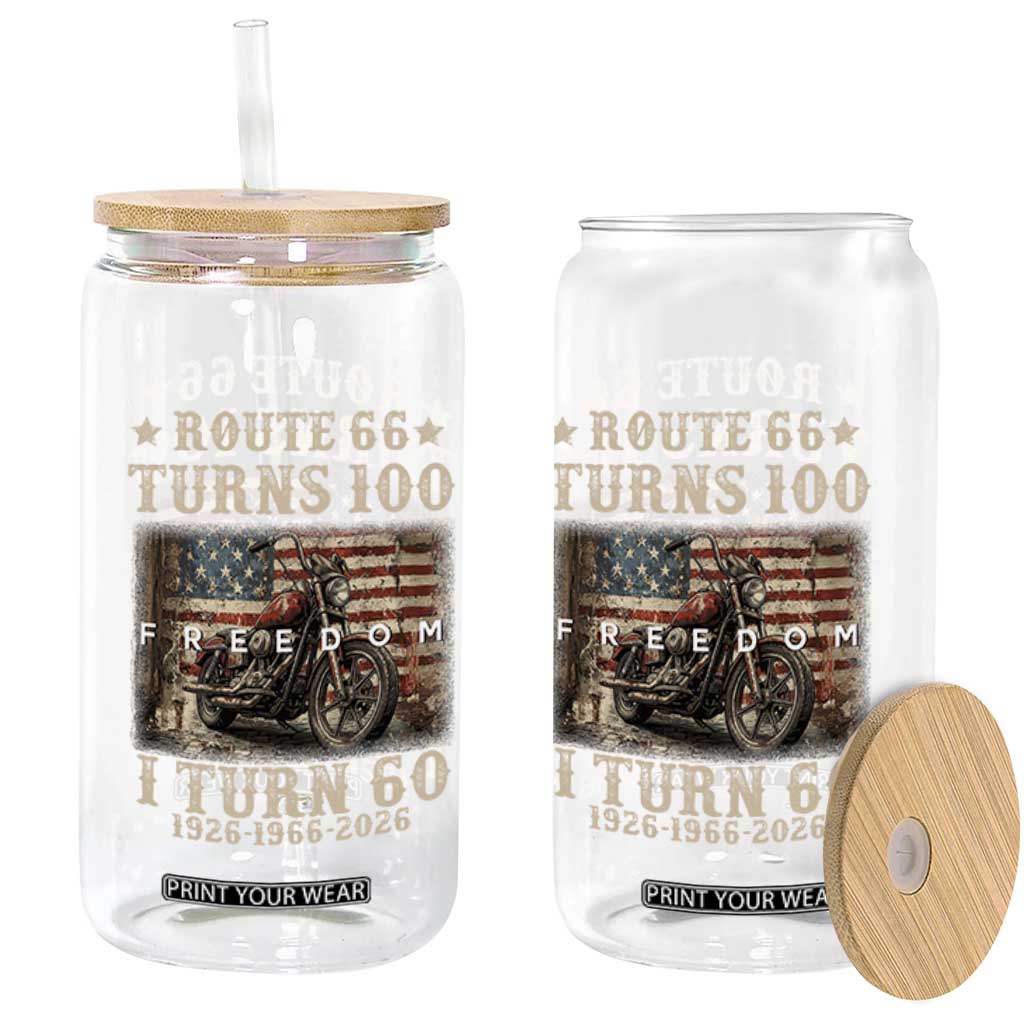Route Highway 66 Turns 100 I Turn 60 Glass Can Vintage 1966 American Freedom Motorcycle Lover 60th Birthday Gift