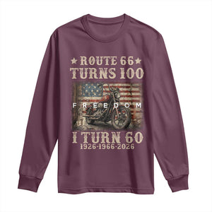 Route Highway 66 Turns 100 I Turn 60 Long Sleeve Shirt Vintage 1966 American Freedom Motorcycle Lover 60th Birthday Gift