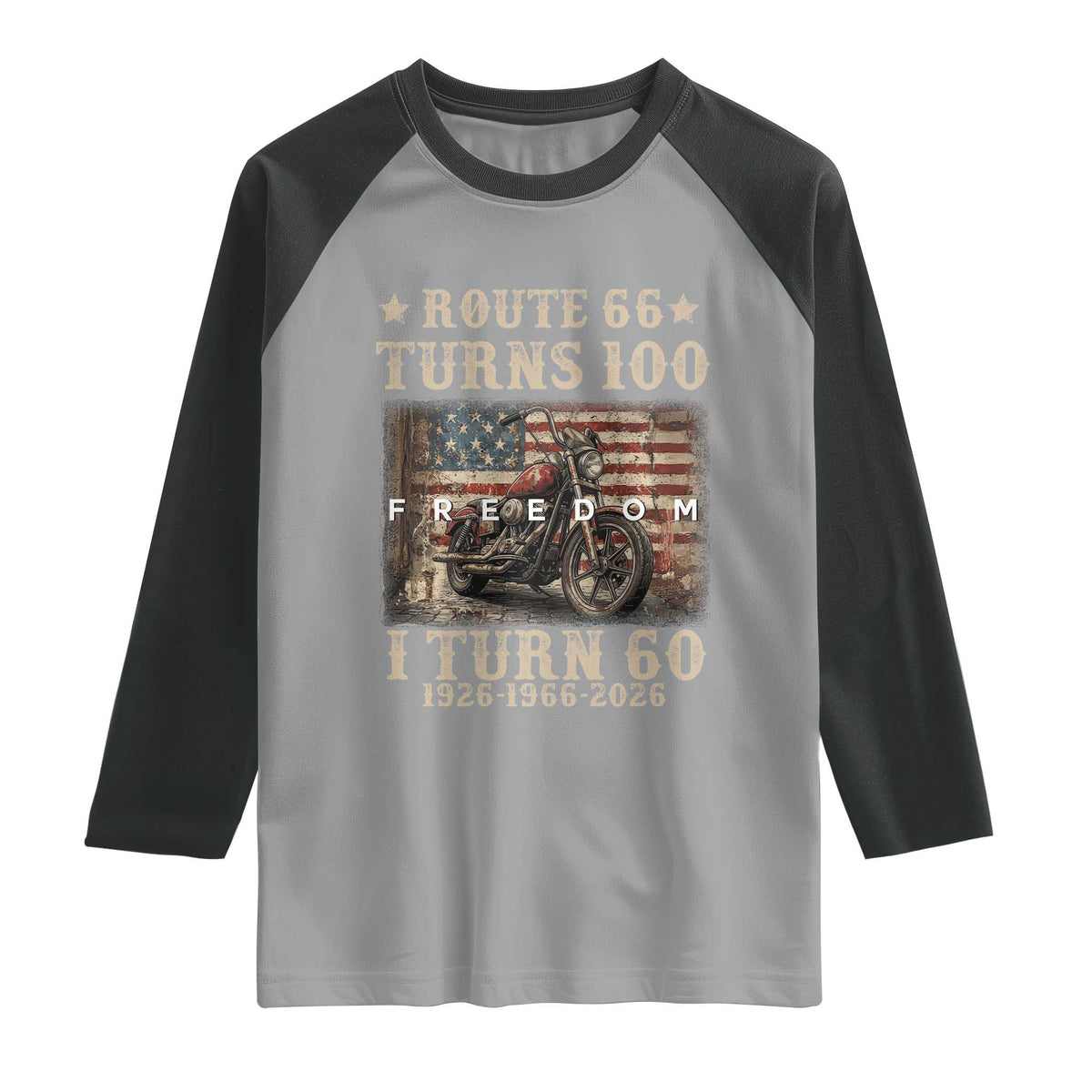Route Highway 66 Turns 100 I Turn 60 Raglan Shirt Vintage 1966 American Freedom Motorcycle Lover 60th Birthday Gift