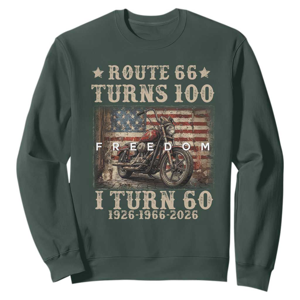 Route Highway 66 Turns 100 I Turn 60 Sweatshirt Vintage 1966 American Freedom Motorcycle Lover 60th Birthday Gift