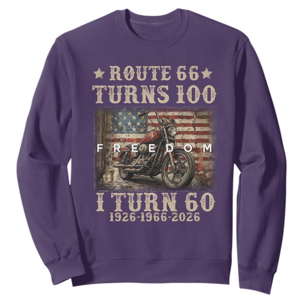 Route Highway 66 Turns 100 I Turn 60 Sweatshirt Vintage 1966 American Freedom Motorcycle Lover 60th Birthday Gift