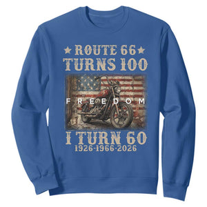 Route Highway 66 Turns 100 I Turn 60 Sweatshirt Vintage 1966 American Freedom Motorcycle Lover 60th Birthday Gift