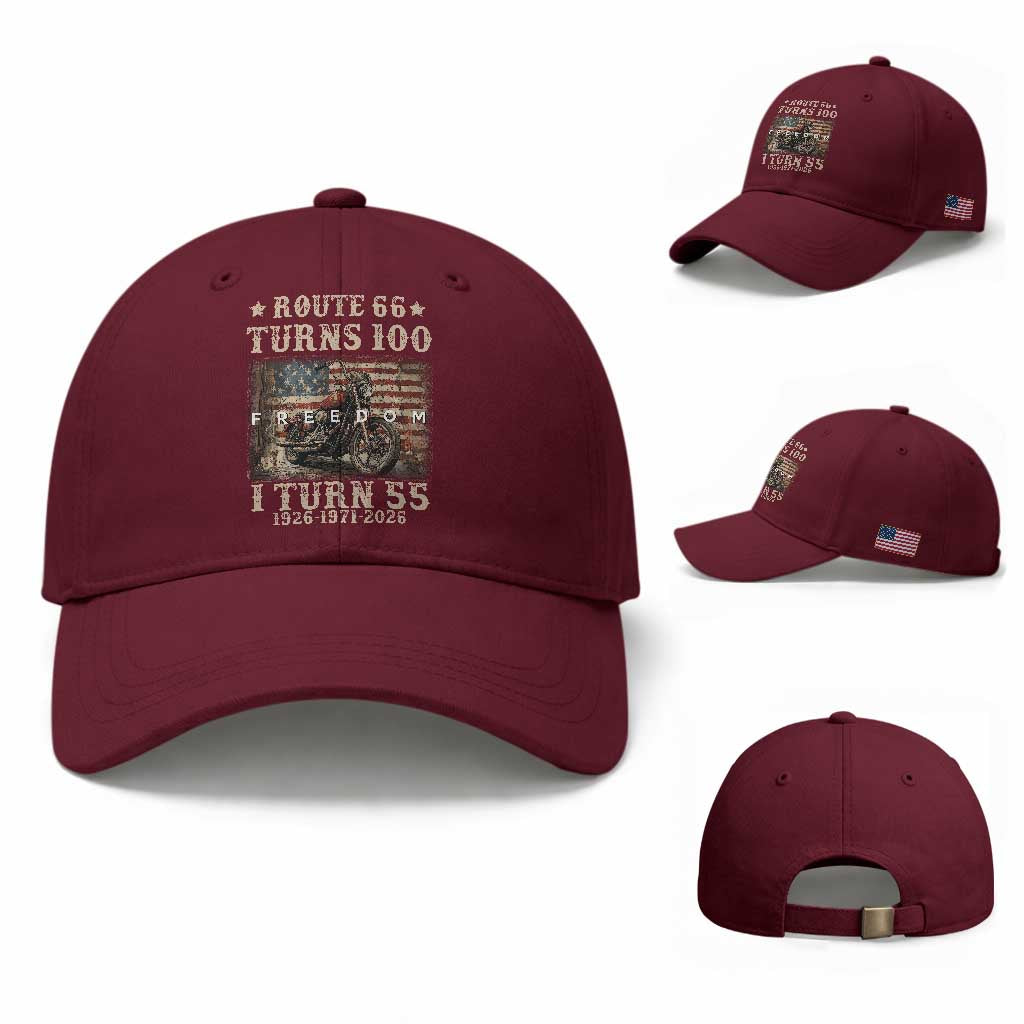 Route Highway 66 Turns 100 I Turn 55 Baseball Cap Vintage 1971 American Freedom Motorcycle Lover 55th Birthday Gift