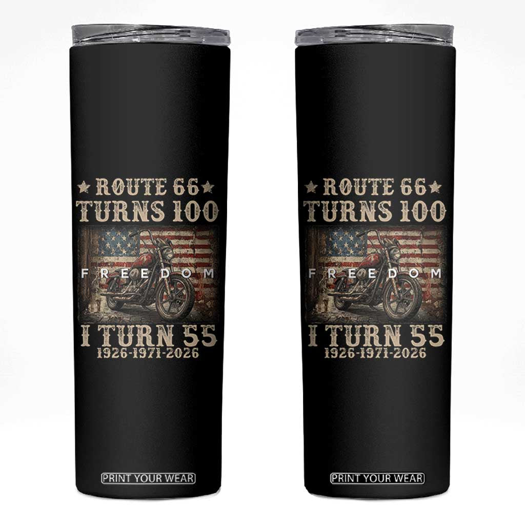 Route Highway 66 Turns 100 I Turn 55 Skinny Tumbler Vintage 1971 American Freedom Motorcycle Lover 55th Birthday Gift