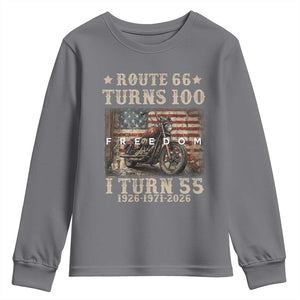 Route Highway 66 Turns 100 I Turn 55 Youth Sweatshirt Vintage 1971 American Freedom Motorcycle Lover 55th Birthday Gift