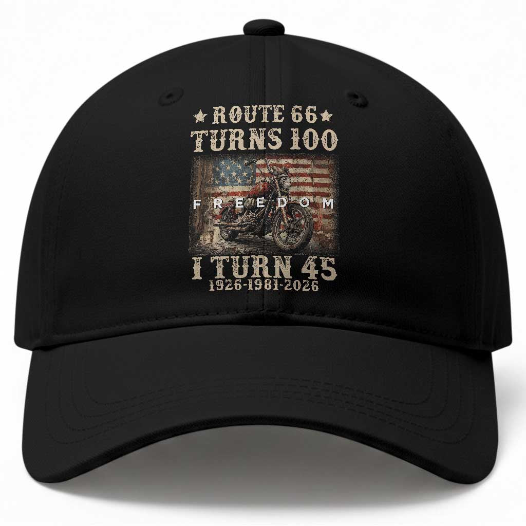 Route Highway 66 Turns 100 I Turn 45 Baseball Cap Vintage 1981 American Freedom Motorcycle Lover 45th Birthday Gift TS14 Print Your Wear