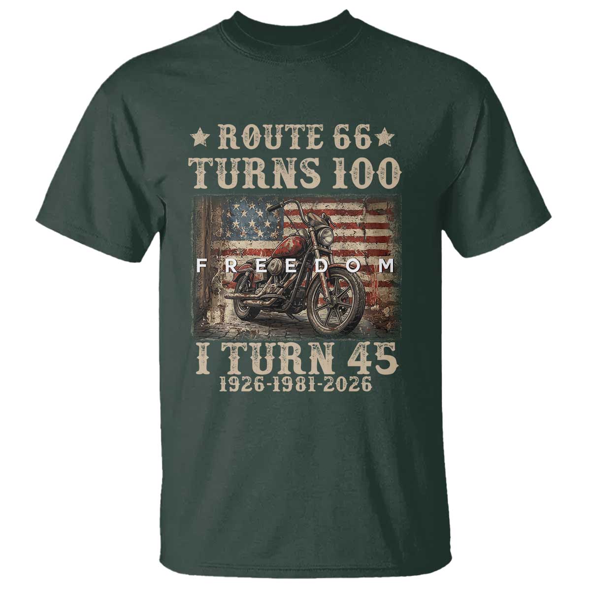 Route Highway 66 Turns 100 I Turn 45 T Shirt Vintage 1981 American Freedom Motorcycle Lover 45th Birthday Gift