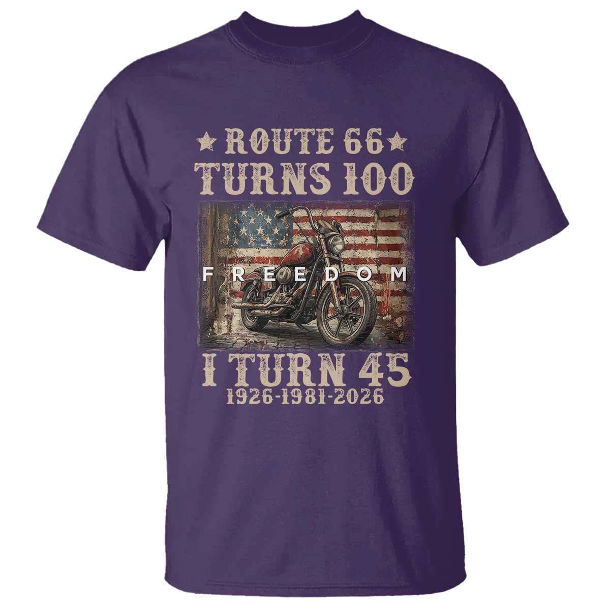 Route Highway 66 Turns 100 I Turn 45 T Shirt Vintage 1981 American Freedom Motorcycle Lover 45th Birthday Gift