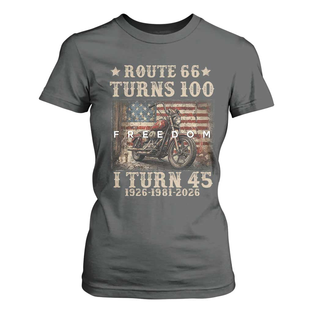 Route Highway 66 Turns 100 I Turn 45 T Shirt For Women Vintage 1981 American Freedom Motorcycle Lover 45th Birthday Gift