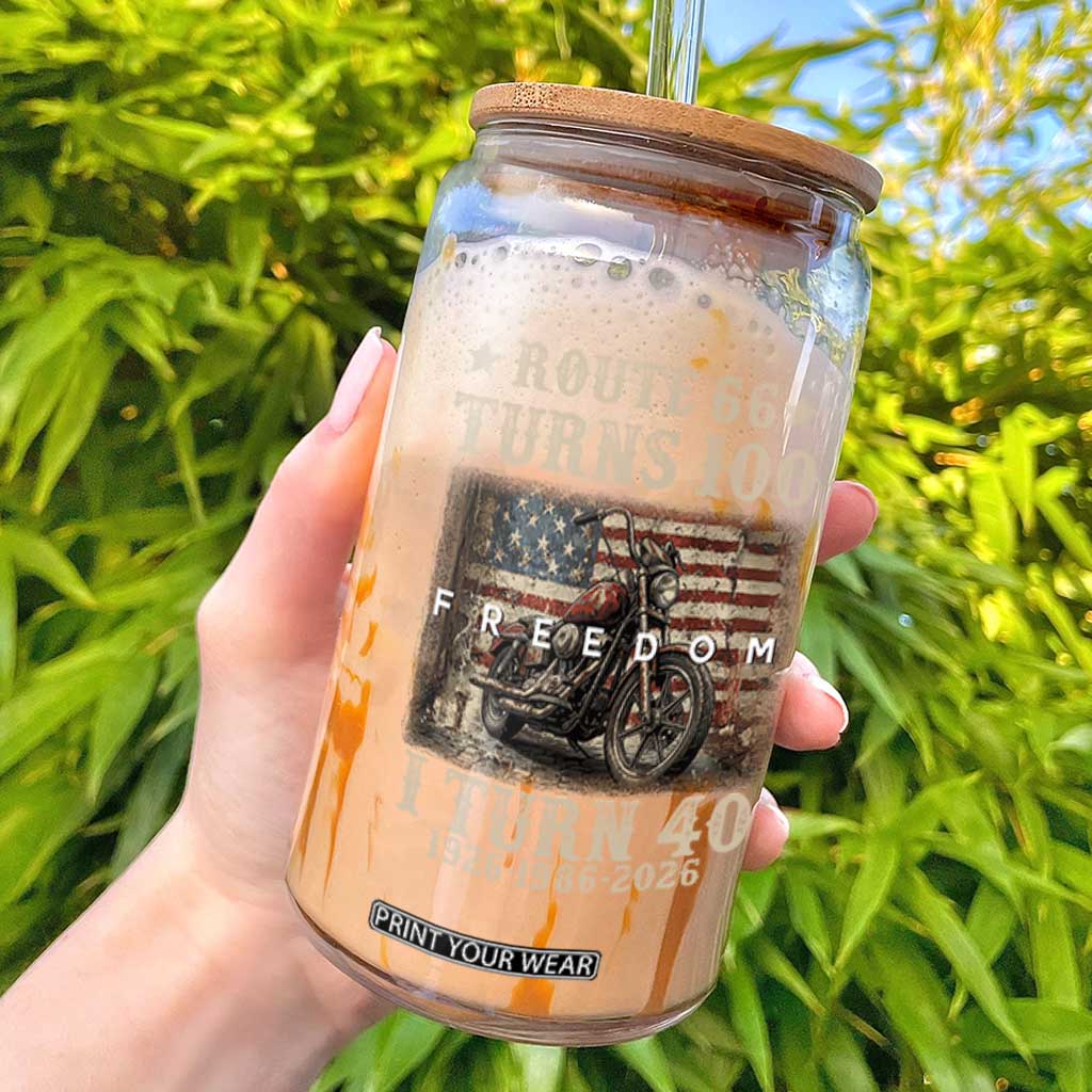 Route Highway 66 Turns 100 I Turn 40 Glass Can Vintage 1986 American Freedom Motorcycle Lover 40th Birthday Gift