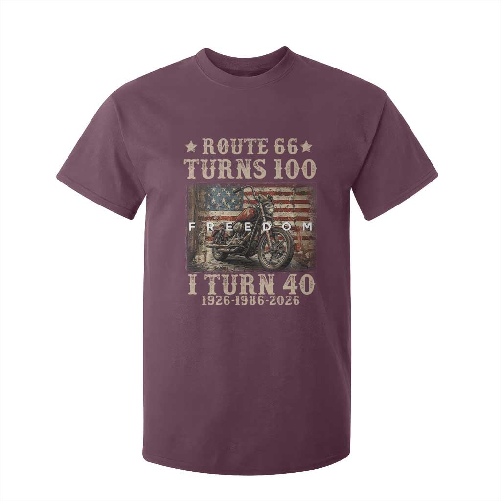 Route Highway 66 Turns 100 I Turn 40 T Shirt For Kid Vintage 1986 American Freedom Motorcycle Lover 40th Birthday Gift