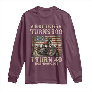 Route Highway 66 Turns 100 I Turn 40 Long Sleeve Shirt Vintage 1986 American Freedom Motorcycle Lover 40th Birthday Gift